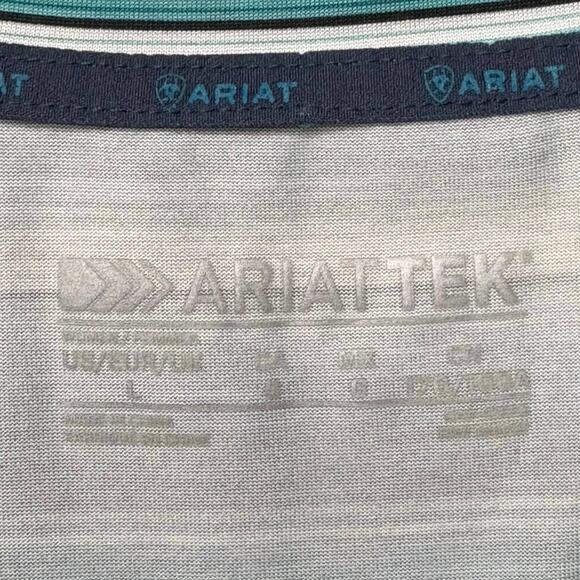 AriatTEK Women’s Striped V-Neck Performance Shirt Size Large Turquoise Stretch - Picture 5 of 7